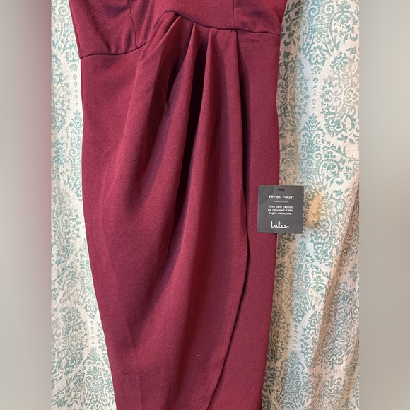 Lulus Burgundy Dress One Shoulder - Picture 4 of 11
